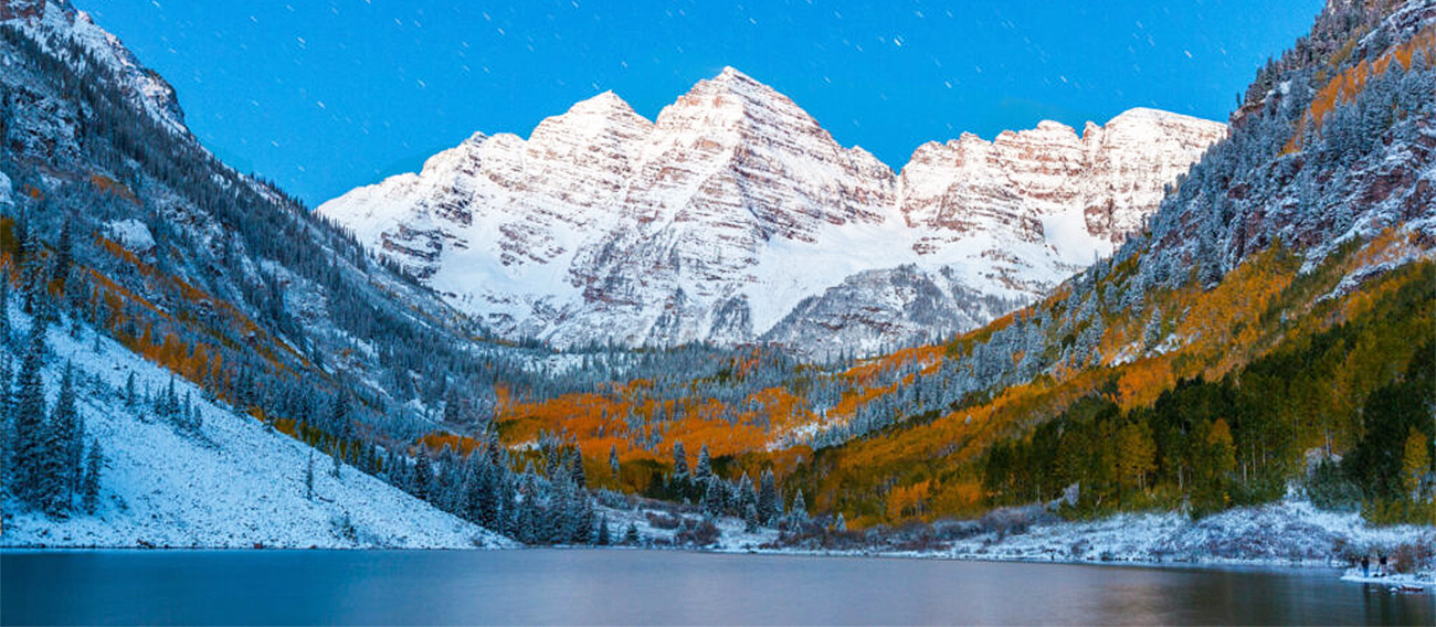 Maroon Bells in Late Fall After Snowstorm