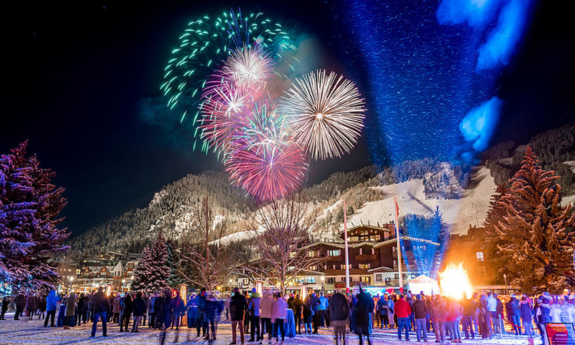 Winterskol Festival, fireworks and celebration of winter, base of Aspen Mountain
