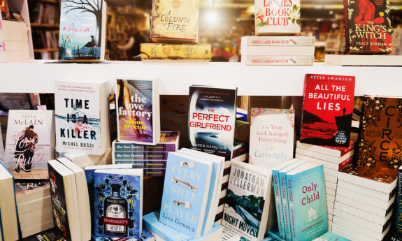 Books on a table at a bookstore 