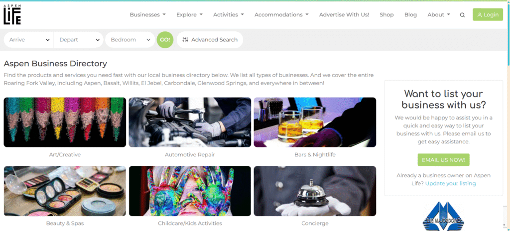 Aspen Life platform showcasing local events and businesses