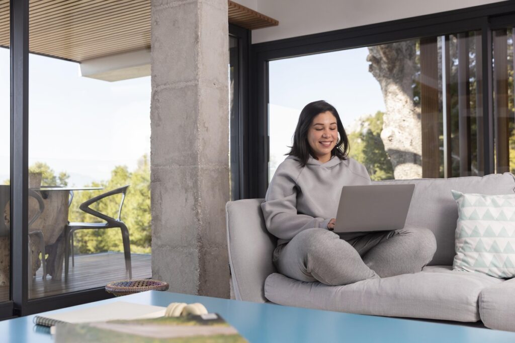 Remote worker enjoying a luxury vacation home